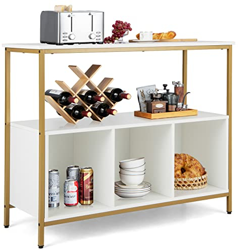 COSTWAY Mueble Aparador de Buffet, Mueble Consola Recibidor Armario de Despensa de Madera de 3 Niveles con Estante Abierto y 3 Compartimentos, Estructura de Acero para la Cocina Sala (Blanco)