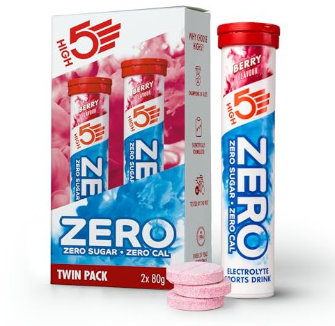 HIGH5 ZERO Caffeine Hit Elektrolyte Ohne Zucker - Hydration Helper, Mehr Leistung und Wohlbefinden - Potassium Calcium Magnesium Brausetabletten - Beere, 40 Elektrolyte Koffeintabletten (2x20 Stück)