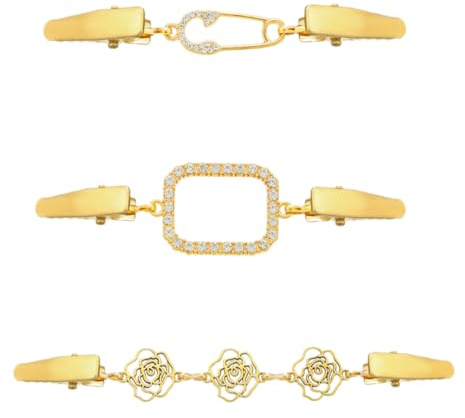 NHQ 3 Pièces Pince Vêtement, Pinces à Cardigan, Pullover Clip, Pinces pour Robe, Broche à Pull Rétro et Antique en Métal