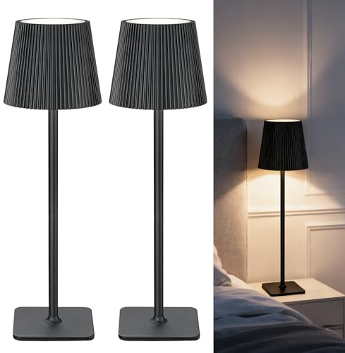 LuminexDesigns 2 Stück Tischlampe Kabellos LED Outdoor Lampe Tischleuchte Dimmbare Nachttischlampe mit 5200mAh Akku Lange Laufzeit, IP54 Wasserfest für Schlafzimmer, Büro, Deko, Schwarz