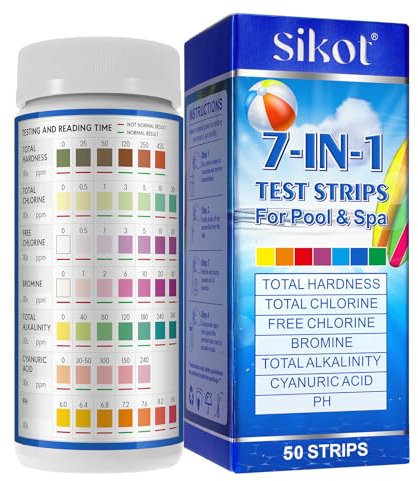 MXCZBSM 7 in 1 Pool Water Testing Kit,50 Strips Pool and Spa Test for pH for pH, Total Chlorine, Total Alkalinity, Hardness, Free Chlorine, Bromine, Cyanurlc Acid