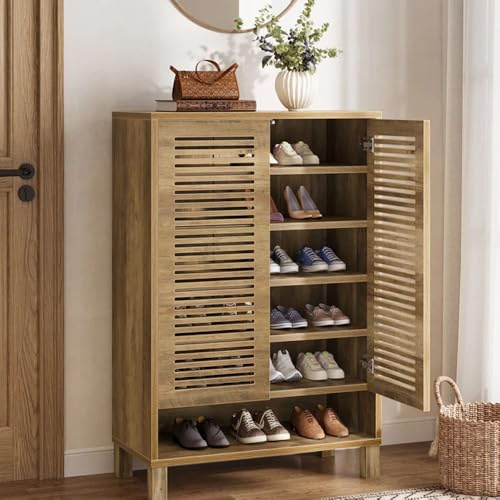 Tribesigns Armoire à Chaussures avec 2 Portes,6 étages Meuble d'entrée Rangement à Chaussures, 75x 35x 109cm, Séparateurs Réglables, pour Entrée,Salon (Peut contenir 20 Paires)