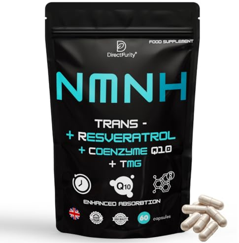 NMNH Supplement 600 mg, with Trans Resveratrol, CoQ10 and TMG, NMNH and resveratrol Supplements Support Cellular Health and Healthy Aging. Boost Vitality and Combat Aging.