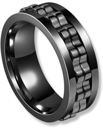 SGERUFZ 1 Anillo Antiestrés, Anillo Giratorio para Reducir el Estrés y la Ansiedad, Accesorio de Moda para Hombres y Mujeres, Acero Inoxidable Pulido (8 mm, 59,5 mm) (Negro)