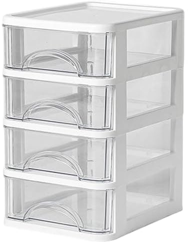 Desk Organizer 5.6x7x9 Inch Clear White Mini Drawer Organizer with 4 Drawer Plastic Mini Drawers for Desk Office Pen Pencil Storage
