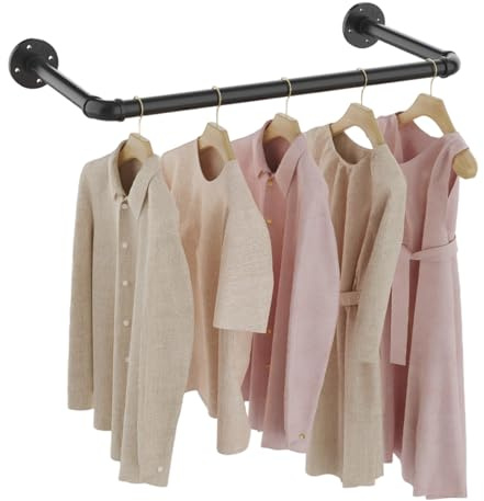 GUOHNHE 54 cm Perchero de Pared Industrial, Barra Para Ropa de Metal, Tubo Desmontable, Capacidad de 60 kg, Fácil Montaje, para Espacios Reducidos, Negro, SG54B-1