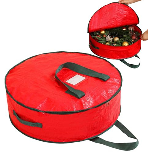 Njidher Contenedor de Almacenamiento para Coronas Navideñas,Bolsa de Almacenamiento Grande para Coronas Navideñas | Organizador con Asa para Guirnaldas Fiestas Hogar Decoración Garaje Apartamento