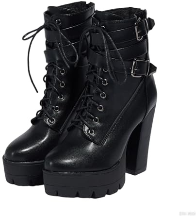 TNMIUH Bottines Plateforme à Lacets Femme, Talons Hauts 11,5 cm, Double Boucle, Bottes Élégantes et Sexy à Lacets, Noir,Marron,Noir,35.5 EU