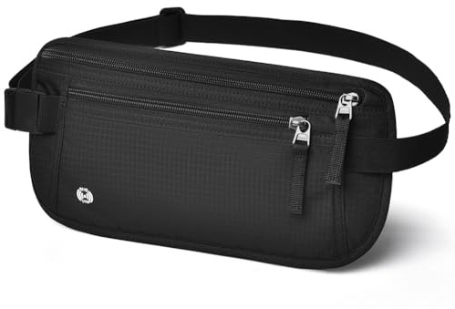 DiULi RFID Blocking Money Belt for Travel, Hidden Bum Bag with Adjustable Elastic Waist Strap, Secure Passport Pouch with 5 Free Card Sleeves, Anti-Pickpocket Protection for Cash & Phone Black