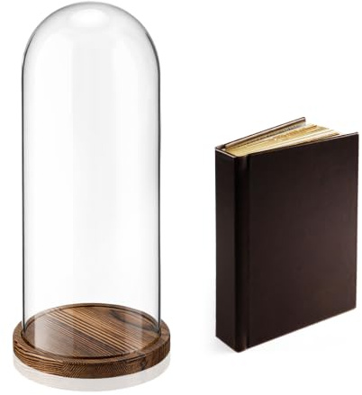AceOrbit 16 Inch Glass Dome Cloche Display with Wood Base, Clear Tall Glass Dome, the Bell Jar Clear Cloche for Plants, Curios, Keepsakes, Heirlooms