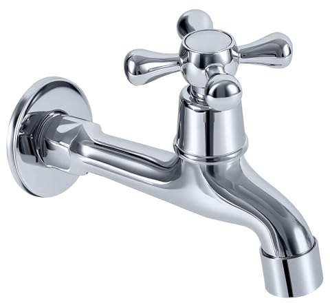 Chrome Brass Wall Mount Faucet, Single Cold Water Utility Tap, G 1/2 Inch Connection for Laundry Sink, Mop Basin, Garage, Outdoor Garden Hose