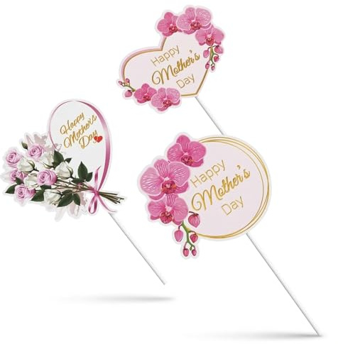 ARYIMYDP 15 pezzi decorazioni per torte della mamma, 3 motivi diversi, decorazione indispensabile per le festività, decorazione per cupcake, decorazione per torte, festa della mamma (rosa)