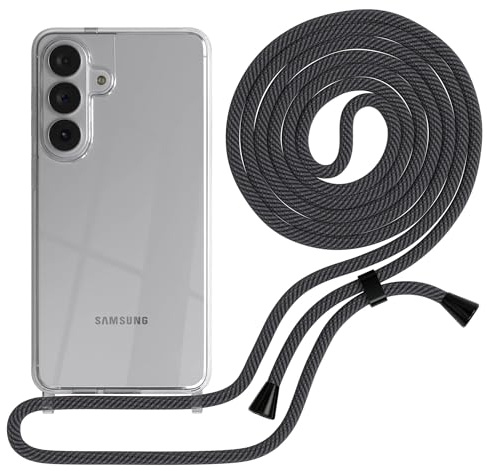 EAZY CASE Collana per cellulare compatibile con Galaxy S26 Plus, con cordino da collo, cordino per cellulare con custodia protettiva, custodia in silicone, elegante catena per smartphone, nero