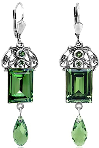 Jugendstil Ohrringe Silber Marken Kristalle Erinite Grün Chandelier Ohrhänger NOBEL SCHMUCK