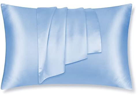 LULUSILK 100% Seide Kissenbezug Haar- und Hautpflege Kissenhülle knitterarm 1 Stück Kissenbezug Seide 40x80cm Hellblau