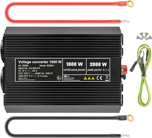 Goobay 58890 Spannungswandler / Wechselrichter / Inverter 12V auf 230V 1000W / 2000W mit 2x AC-Steckdosen und 1x USB-Anschluss (2100mA)