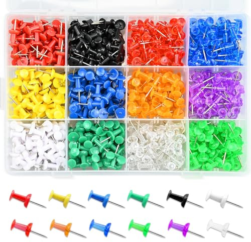 600 Pack Thumb Tacks, Colored Map ​Push Pins Multicolored Push Pins Assorted 12 Colors, Decorative with Steel Point for Bulletin Board, Fabric Marking, Crafts and Organization at Home Office Schoo