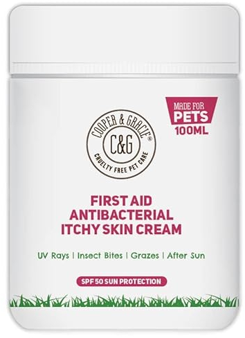 C&G Pets First Aid Antibacterial Itchy Skin Cream with SPF 50 | Natural Essential Oil | Maintains Cracked Itchy Skin | Lick Safe Non-Toxic Non-Irritant | Highly Absorbent Sun Cream for Dogs 100ml