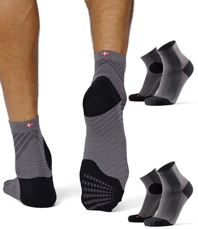 DANISH ENDURANCE Calzini da Corsa Antiscivolo, Leggeri, Ammortizzati, Uomo e Donna, 2 Paia, Nero/Grigio, 43-47