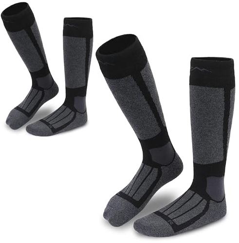 gipfelsport Skisocken für Kinder, Herren und Damen - Dicke Socken aus Merinowolle, warme Merino Snowboardsocken, 2x Paar Skistrümpfe, Anthrazit, Größe 36-38