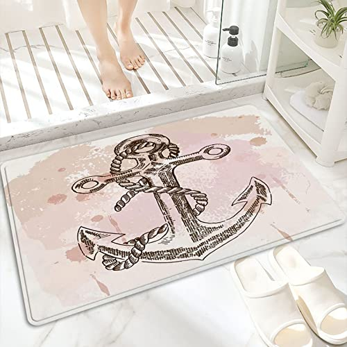 Badematte, rutschfest Waschbar Badezimmerteppich 60x100 cm,Handgezeichneter Anker auf Vintage-Hintergrund,Badvorleger mit Wasserabsorbierenden, Weichen Mikrofasern für Badewanne, Dusche und Badezimmer
