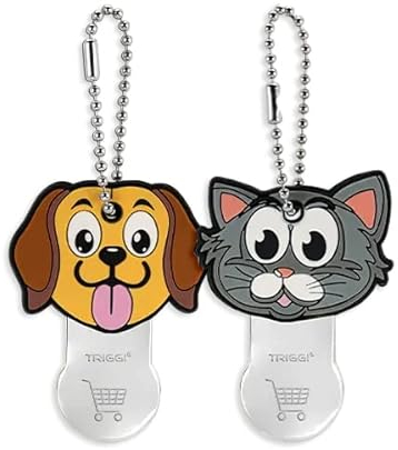 TRIGGI® Cap - Einkaufswagenlöser, Einkaufschip zum abziehen, Schlüsselanhänger, Einkaufswagenauslöser (2er Set - je 1 HUND, 1 KATZE)