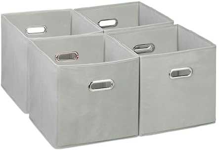 Relaxdays Aufbewahrungsbox 4er Set, Faltbare Regalboxen, HxBxT: 30x30x30 cm, mit Griffen, Faltboxen für Regale, grau