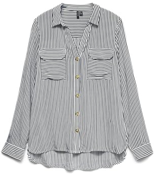 Moda Donna Camicia Camicetta Casual c/Poche Torace Regular Stretch 3/4 Manica Top Maglia, Colore:Bianco/Nero, Taglia:XXL