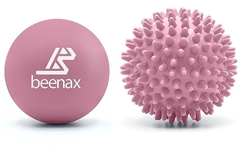 Beenax Lacrosse & Hard Spiky Massage Ball Set - Trigger Point, Myofascial Release, Plantar Fasciitis, Deep Tissue, Muscle Relief, Yoga, Pilates, Physio, Rehab - Relieve Stress and Relax Tight Muscle