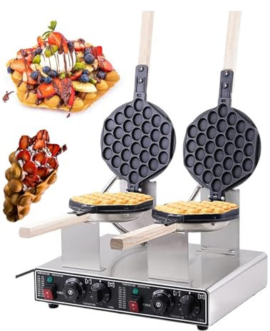 pealiritansemen Commercial Bubble Waffle Maker, Bubble Waffle Maker, Non-Stick Bubble Waffle Machine, 0-5min Timing, 50-250°C Temperature Control, With Production Tool Kit,DoubleHead