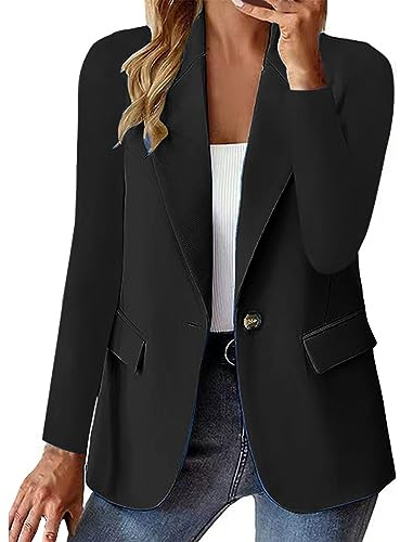 Generico Abrigo Blazer para mujer, ajuste regular, bolsillo liso, diseño de un botón, para primavera y otoño, Negro , 3XL grande