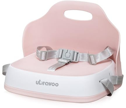 UBRAVOO Asiento elevador portátil para comedor, silla alta de viaje con arnés de 3 puntos y 2 correas ajustables, sillas lavables de comida para bebés de 6 meses más sentarse (rosa)
