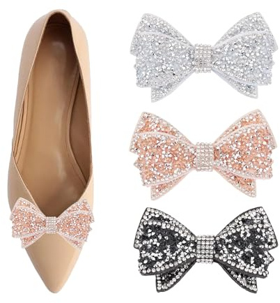 NICENEEDED 3 par de Clips para Zapatos con Cristales Y Lazo, Accesorios para Tacones con Lazo Desmontable Y Diamantes de Imitación, Hebillas Decorativas para Zapatos