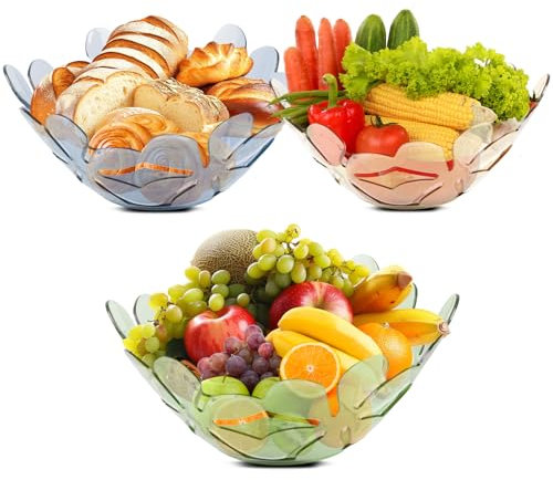 Mulaibdin Lot de 3 Corbeille a Fruit Design Luxe, Élégant Panier Fruit pour Cuisine, Déco Bol à Fruits en Plastique pour Pain,Stockage des Légumes,Collations,Cadeau,Pique Niques,Fêtes