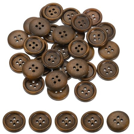 QUARKZMAN 50 stycken träknappar, 18mm (3/4) 4-håls runda träknappar för sömnad, sömnadsknapp, hantverk, flatback för sömnad, gör-det-själv, hantverk, kläder, brun