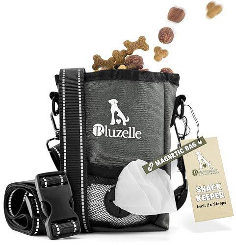 bluzelle Sacoche Friandises Chien – Fermeture Magnétique & 3 Styles – Sac Dressage (650ml) – Banane & Ceinture avec Distributeur – SNACKKEEPER – Marque Allemande, Couleur:Gris