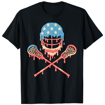 Lacrosse American Flag Drip Helmet Lax Sticks Ice Cream T-Shirt