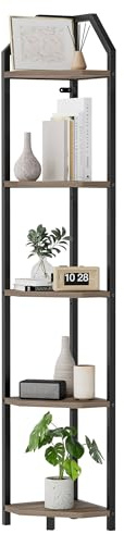 Realgulf 5-Tier Corner Shelf | 70 Inch Tall Bookshelf & Plant Stand, Heavy Duty Storage for Home Office & Living Room - Grey