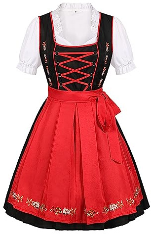 Dirndl da donna verde, abito lungo bavarese da donna, con grembiule in pizzo, 2 pezzi, elegante, costume tradizionale bavarese, per Oktoberfest e Carnevale, A33-rosso, S