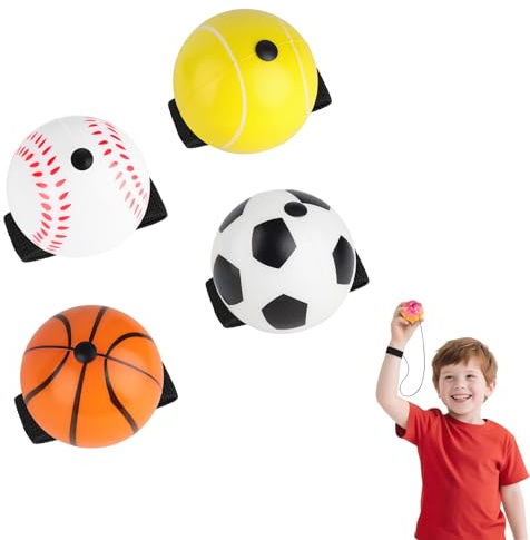 STEFUEWILL17 4 pelotas de saltar con cuerda para niños – Pelota con cuerda para niños, pelota de rebote, pelota con banda elástica, juguete deportivo, ejercicios de muñeca