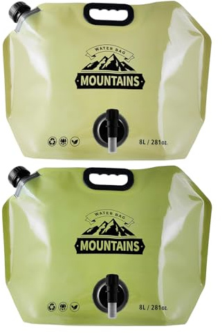 2 Pièces Bidon à Eau Pliable avec Robinet et Couvercle étanche, 8L Bidon d'eau Flexible, Sac d'eau Pliable sans BPA, Poche d'eau Portable, Conteneur d'eau pour Camping Randonnée Pique-Nique