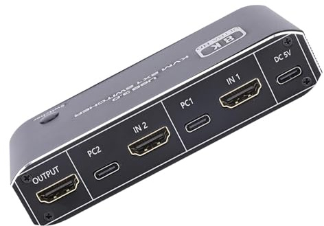 Lazmin112 8K 60Hz Kvm-Switcher, 2 In 1 Ut Usb 3.0, Hdmi 2.1, Snabbtangent, Displayport Kvm-Switcher, Dubbel Port, 2 Usb 3.0-Portar, 8K 60Hz / 4K 120Hz, För Spelkonsoler, Datorer
