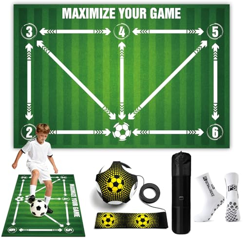 Fussballmatte Training Kinder,60X90 cm Fussball Matte Ballkontrolle,Fußballmatte Rutschfest Silent,Fussball Trainingsmatte,Fussball Geschenke Jungen Stoßdämpfende Anti-Rutsch Mit Socken Set Für Indoor