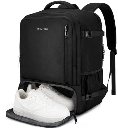 ZOMFELT New Ryanair Cabin Bags 40x30x20, 24L Water-resistant Travel Backpack with Shoe Compartment, Underseat Travel Bag Carry on 15.6-Inch Laptop Backpack, School Work Rucksack for Men Women, Black