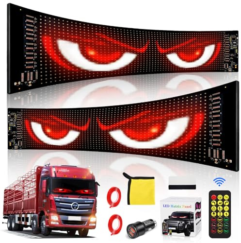 QDOJC 2 pcs Yeux LED pour Camion Devil Eyes Panneau Voiture Panneau Affichage LED Flexible et Programmable IP65 Imperméable Plaque Lumineuse Camion Personnalisé pour Magasin Noël Décor (10 * 35 cm)