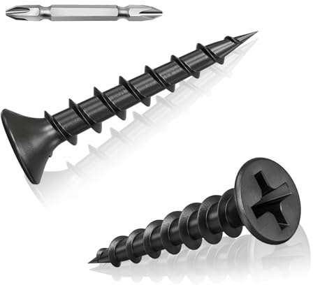 210 Pcs Black Drywall Plasterboard Screws M4 x 30mm Drywall Screws Coarse Cement Board Decking Exterior Wood Screws Phillips Drive with Bit Black Wood Screws for Drywall Sheetrock Wood and Furniture