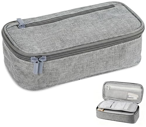 EUIOOVM Canvas Pencil Case,with Compartments,Smooth Zipper,Large | Durable Grey Pen Case,Practical Stationery Organiser for students Boys Girls