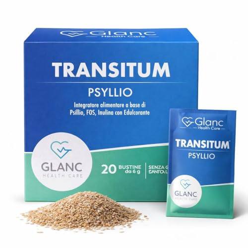GLANC Transitum Psillio 20 Bustine | FOS Inulina Prebiotico Regolarità Intestinale | Gusto Arancia Senza Glutine | Transito Intestinale Naturale
