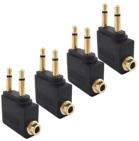 Mucshim 4-pack flygplan hörlursadapter, Airline flygplan flygadapter för hörlurar, guldpläterad 3,5 mm jackkontakt