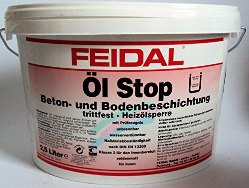 Feidal Öl Stop / silbergrau RAL 7001 / matt / 2,5 l / ist eine spezielle schnelltrocknende, heizölbeständige, rissüberbrückende Beton - u. Bodenbeschichtung für den Innenbereich